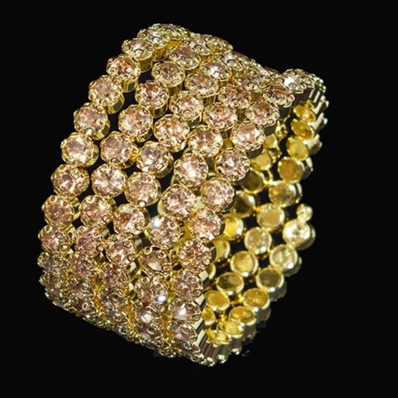 5 Row Topaz Crystal Rhinestone Memory Wire Wrap Bracelet - Picture 1 of 3